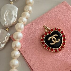 Vintage Chanel Black and Red Heart Button Charm